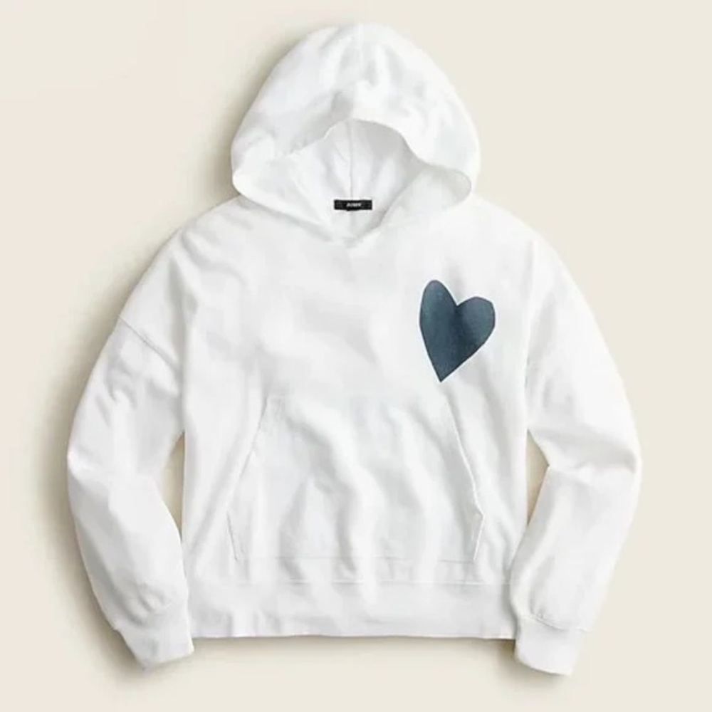 NWT J.Crew Magic Rinse Hoodie With Heart Sweat Shirt XS BD590
